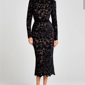 Nadine Merabi Lace Long-Sleeve Midi Dress size small